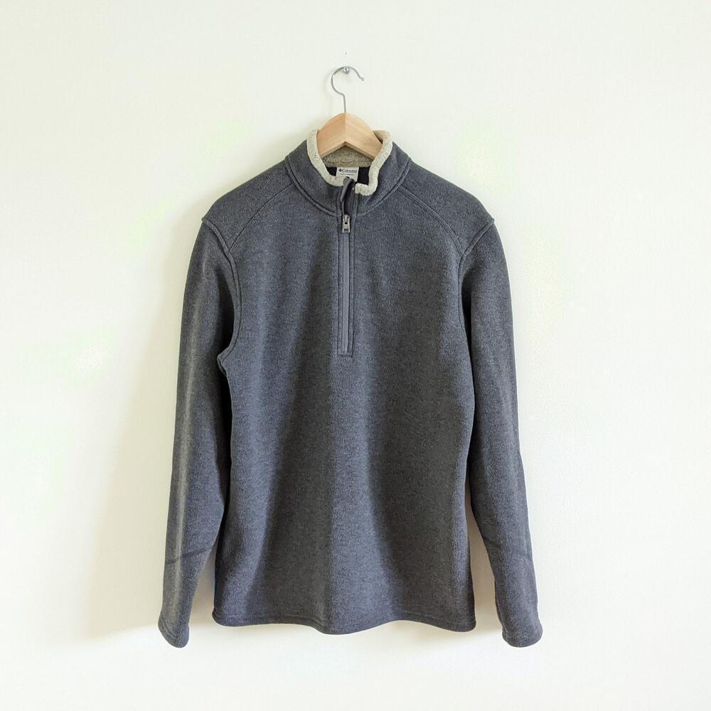 Columbia Men's 1/4 Zip Knit Pullover Size Small Gray Fleece Lined Sherpa Collar